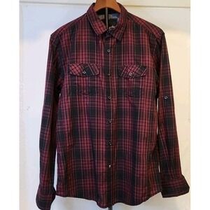 Tranquility Mayhem Mens Button-down Shirt M Maroon And Black Rollup Longsleeved